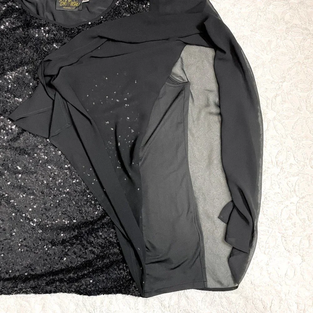 Bob Mackie sequins and chiffon black top - size large - Picture 6 of 10